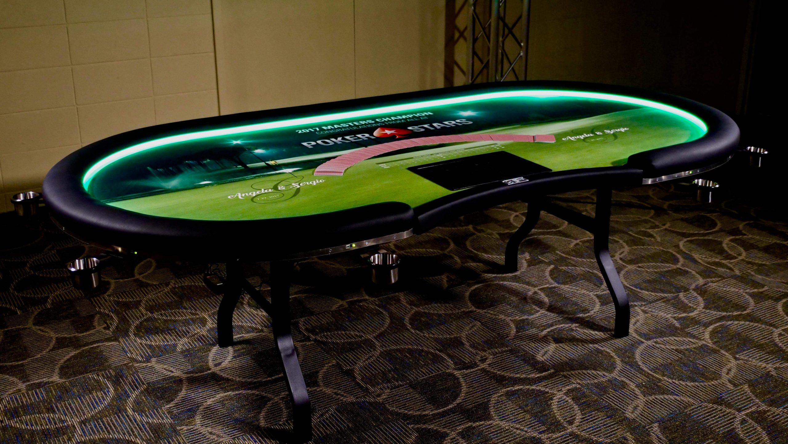 Poker table with a custom-made felt top image.